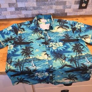 Tropical Blue and Green Casual Button Down Shirt